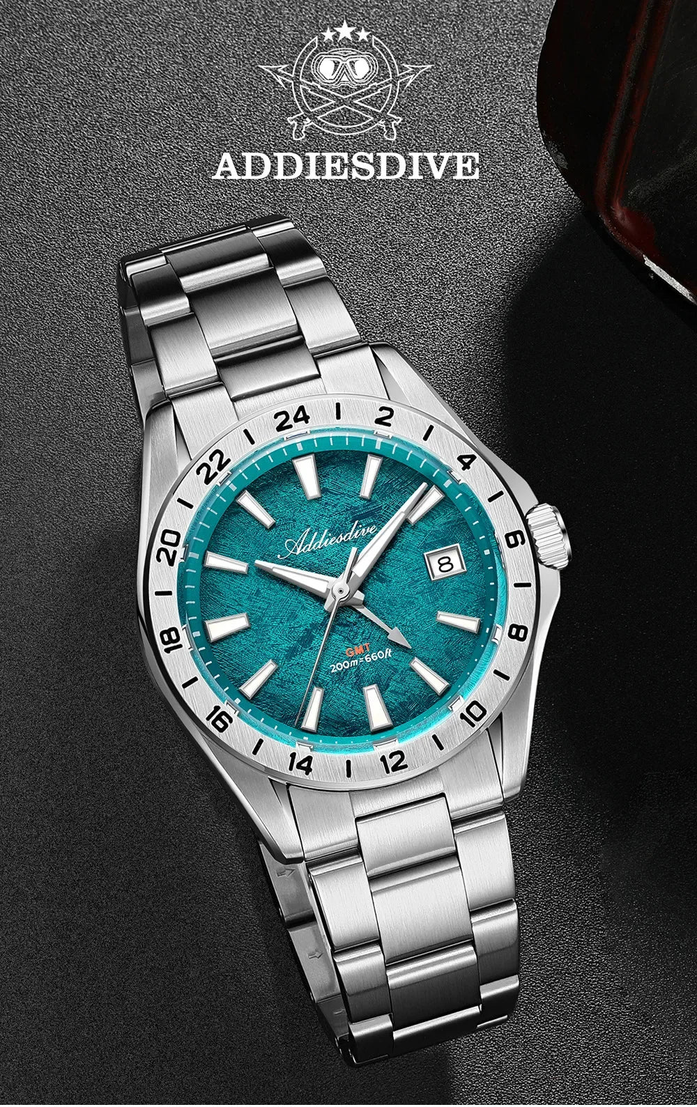 ADDIESDIVE Luxury Swiss Ronda GMT Watch 200M Water Resistant Dual Time Zone BGW9 Luminous 38mm Stainless Steel Quartz Movement