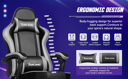 AUTHMIC Ergonomic Gaming Chair with 170° Reclining Backrest, Footrest, Adjustable Armrests, Breathable Fabric, Premium Gamer Chair