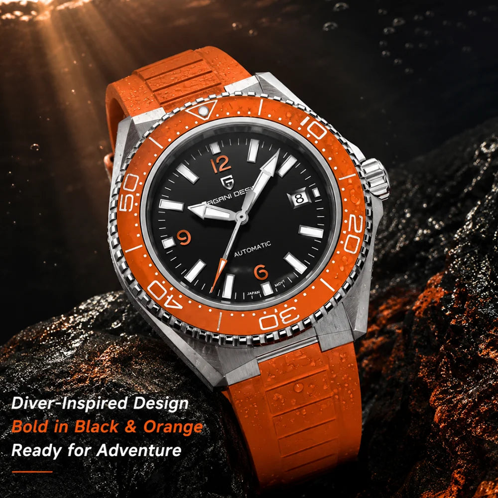 Pagani Design New Men's Mechanical Watch Luxury Sapphire Stainless Steel 100m Waterproof Ceramic bezel Automatic Watch