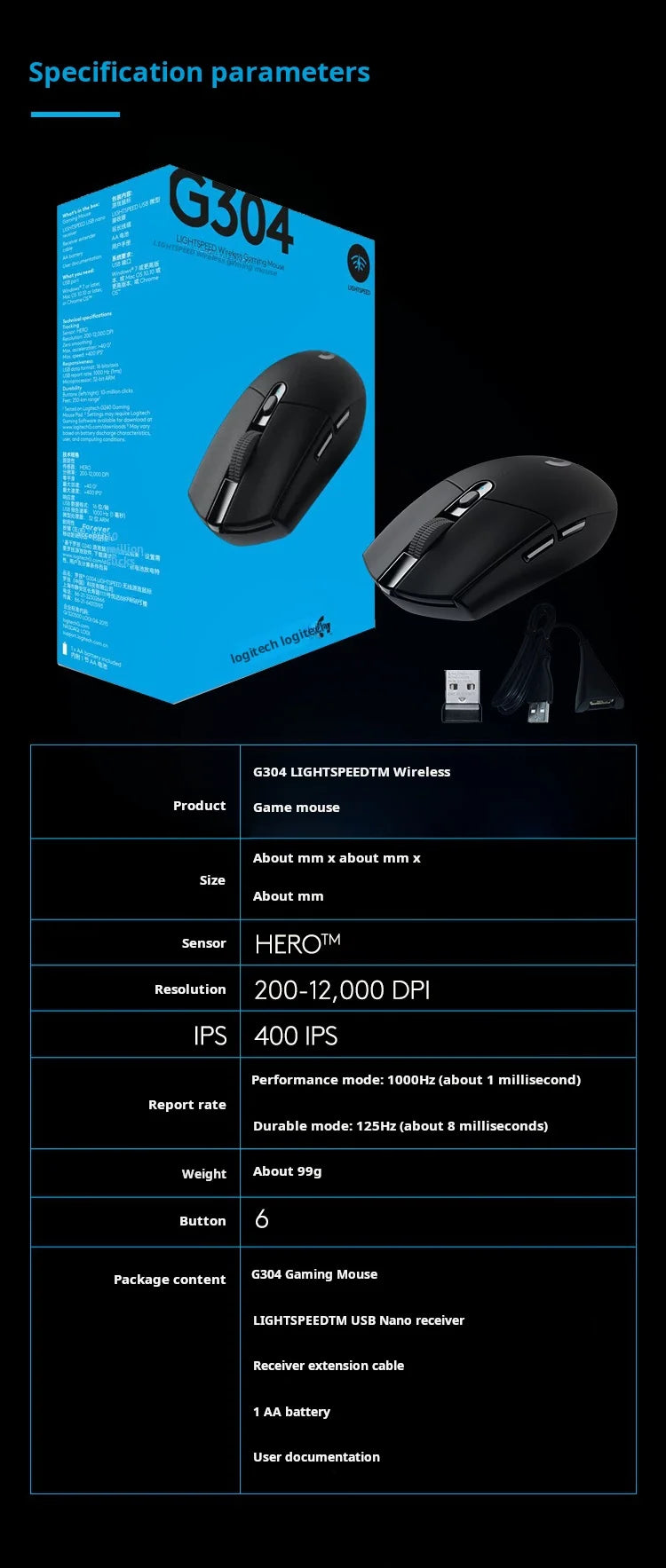 Logitech G304 LIGHTSPEED draadloze gamingmuis, lichte draagbare muis met macro, Jedi Survival, FPS, League of Heroes, Eat Chicken