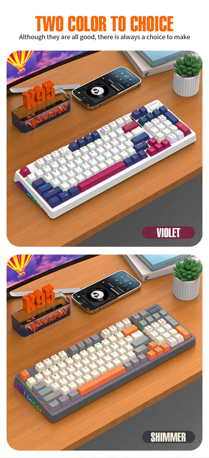 Wireless Mechanical Keyboard 96 Keys 100% Layout Spanish Russian Korean Arabic Mechanical Keyboard Bluetooth RGB K95 2000mAh