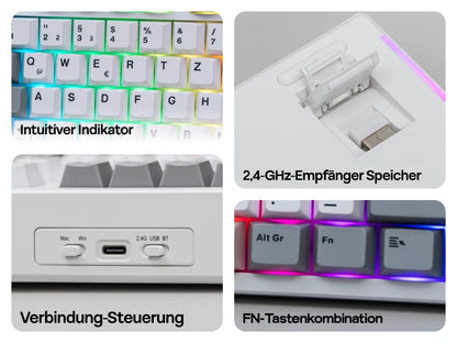 EPOMAKER TH87 ISO-DE Tenkeyless TKL Layout Wired/Bluetooth/2.4 GHz Wireless Mechanical Keyboard with 10000mAh Battery for PC/Mac