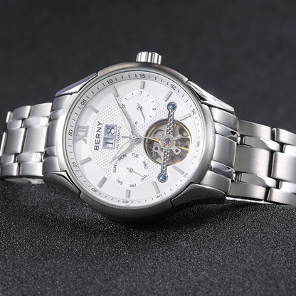 BERNY Automatic Watch for Men Auto Self-wind Mechanical Watches Date Skeleton 5ATM Luxury Male Wristwatches