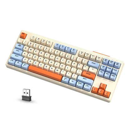 M87 Wireless Gaming Keyboard, Bluetooth 5.0/2.4GHz with Dual Mode 2-in-1 Receiver, 87 Keys TKL Rainbow LED Backlit Quiet Keyboard