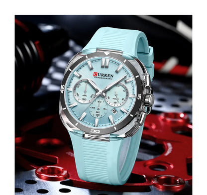 Orologio da uomo CURREN – Nuovo modello di lusso al quarzo, cinturino in silicone, stile sportivo, multifunzione, impermeabile, luminescente, con datario e cronometro.