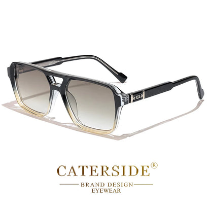 CATERSIDE Retro Square Sunglasses Men Punk Flat Top Double Bridge High Quality Sun Glasses for Women Party Festival Gifts