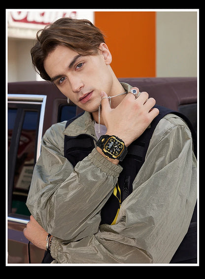 SANDA 6310 Men's Electronic Watch Multifunctional Luminous Alarm Clock Calendar Stopwatch Dual Display Digital Watches for Man