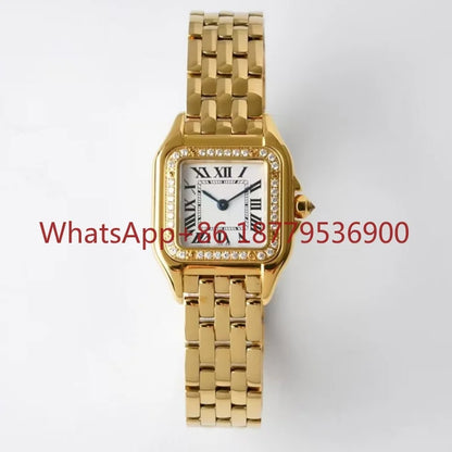 2026 Custom Women Luxury Brand Square Roman Dial Gold And Silver Women's Steel With Diamond Case Quartz Movement Watches