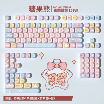 MOA Keycaps PBT Cute Candy Bear 131 Keys Small Full Set for 60/64/84/98/108 Gaming Mechanical Keyboard MX Switch