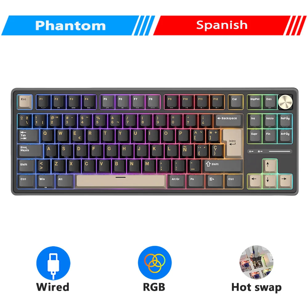 RK Royal Kludge RK R87Pro Gasket Wired Gamer Keyboard Hot-swappable 88 Keys Mechanical Keyboard 88% RGB Backlit With PBT Keycaps
