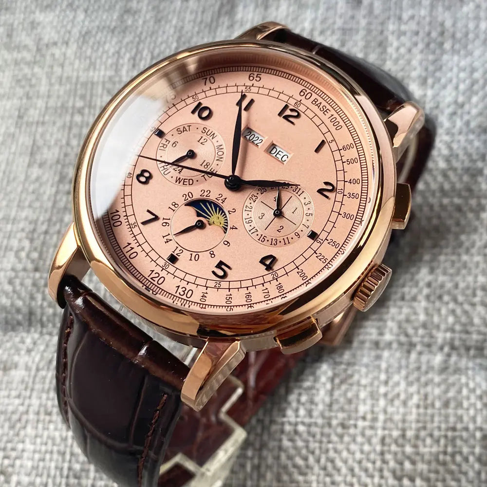 Relógio Automático para Homem Multifunções Data Dia Mês Ano 316L Relógio Mecânico Masculino Caixa Polida Indicador Dia/Noite 42mm