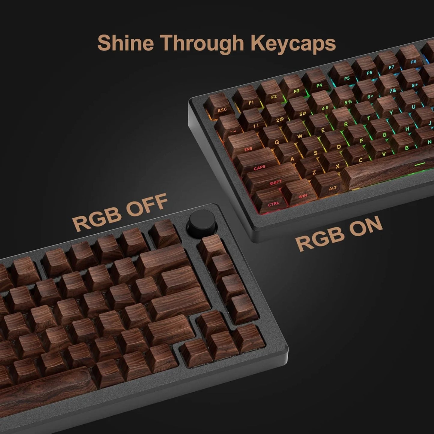 Wood Grain, Side Engraved Translucent Cherry Keycap PBT 126 Keys, Customized for 60/84/98/108 Mechanical Keyboard
