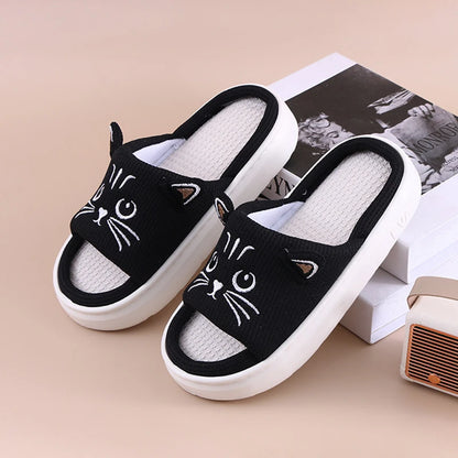 Claquettes plates en EVA pour femmes, motif chat de dessin animé, pour la maison, printemps-été, chaussures de créateur, sandales d'intérieur souples antidérapantes à bout ouvert pour filles