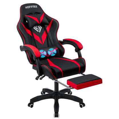 400Lbs Load Gaming Chair with Massage Ergonomic Computer Chair Footrest and Lumbar Support Reclining PC Chair Adjust Armrest