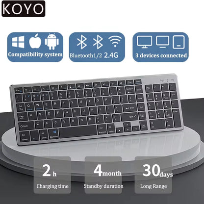 Russian/Hebrew/Spanish/Portuguese/Korean Bluetooth 5.0 & 2.4G Wireless Rechargeable Keyboard For Tablet iPad PC Android IOS Win