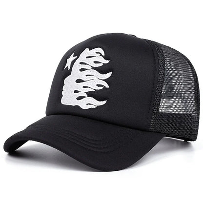 Summer Embroidered Side Face Pentagram Men's and Women's Baseball Hats Outdoor Breathable Sunshade Mesh Hats Truck Driver Hats