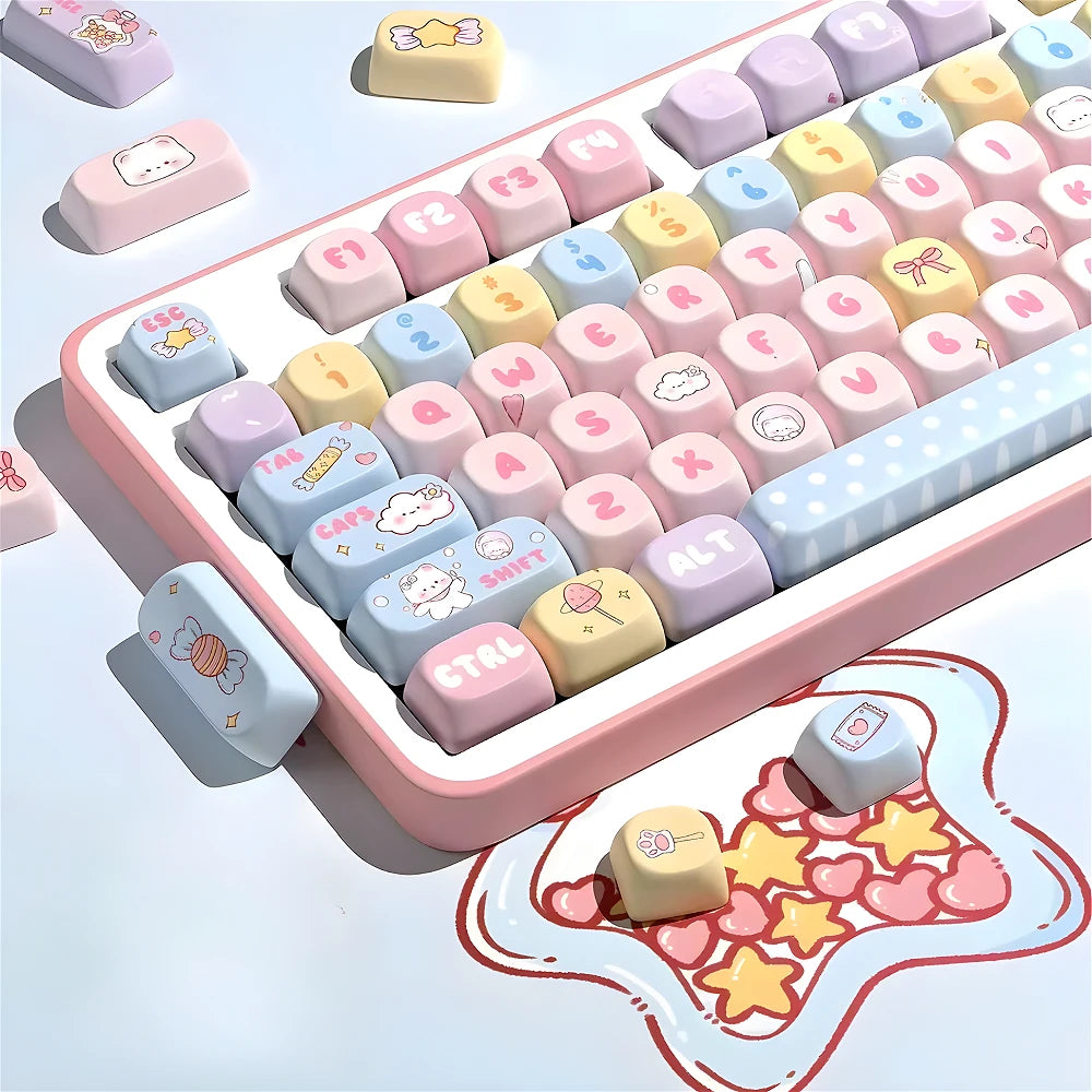 MOA Keycaps PBT Cute Candy Bear 131 Keys Small Full Set for 60/64/84/98/108 Gaming Mechanical Keyboard MX Switch