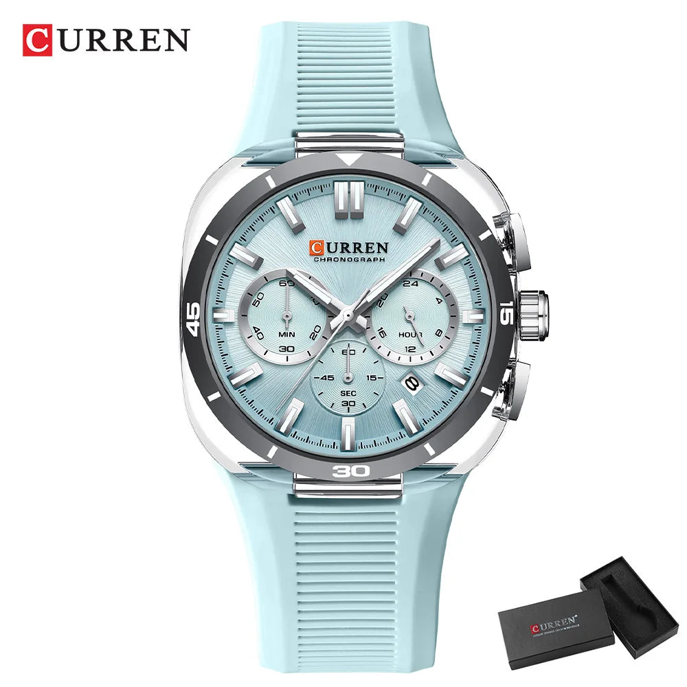 Orologio da uomo CURREN – Nuovo modello di lusso al quarzo, cinturino in silicone, stile sportivo, multifunzione, impermeabile, luminescente, con datario e cronometro.