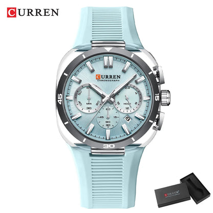 Orologio da uomo CURREN – Nuovo modello di lusso al quarzo, cinturino in silicone, stile sportivo, multifunzione, impermeabile, luminescente, con datario e cronometro.