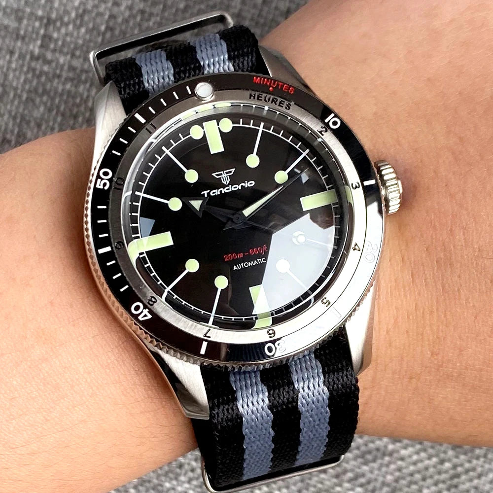 Tandorio Red Blue 40mm PT5000 Japan NH35A Mechanical Automatic Dive Men Watch 20ATM Waterproof Domed Sapphire Screw Crown Reloj