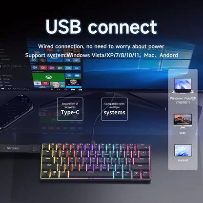 Ajazz NK61 Wired Mechanical Keyboard 60% Mixed Color RGB Hot-Swap 61 Keys Gaming Keyboard Rad Switch for Esports Gamers