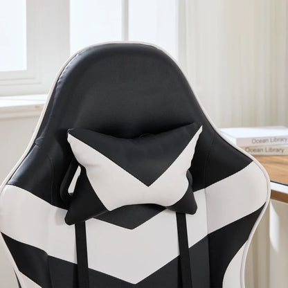 360° Swivel Ergonomic Racing Design Gaming Chair Leather High Back Office Chair Height Adjustable Task Chair, Black & White