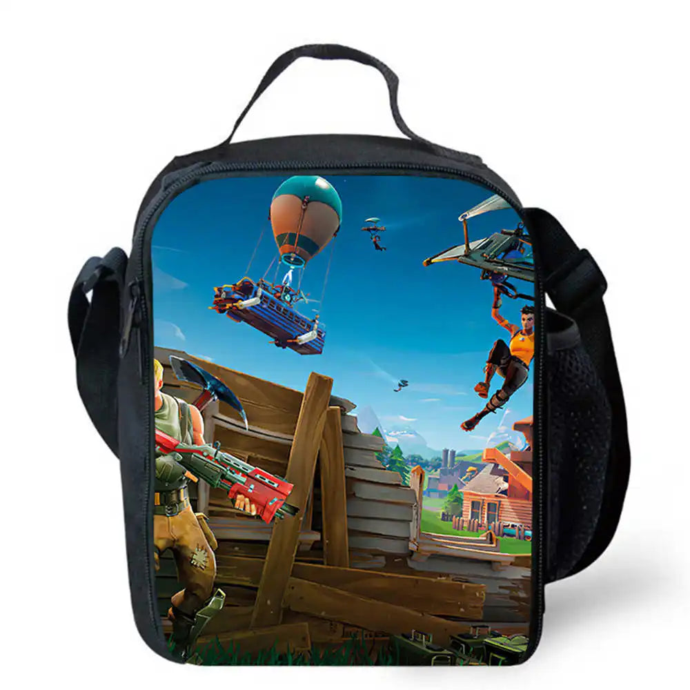 Bolsas de almuerzo para niños, bolsas escolares y de picnic Fortnite de dibujos animados para niñas y niños, bolsas térmicas portátiles y ligeras para almuerzo infantil