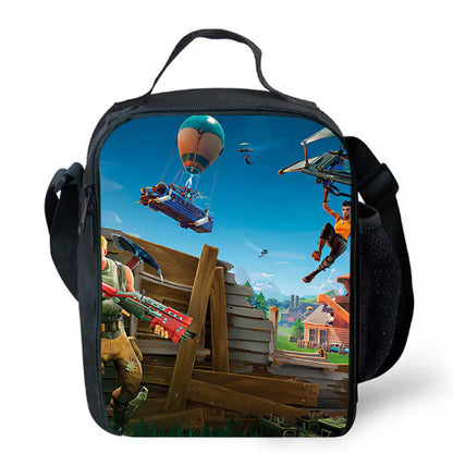 Bolsas de almuerzo para niños, bolsas escolares y de picnic Fortnite de dibujos animados para niñas y niños, bolsas térmicas portátiles y ligeras para almuerzo infantil