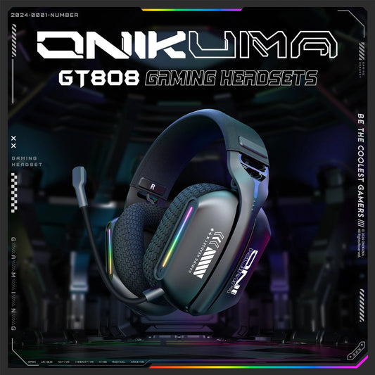 Onikuma GT808 Wireless Gaming Headset RGB – Bluetooth 5.3, 2.4GHz & 3.5mm Gaming Headphones with Microphone