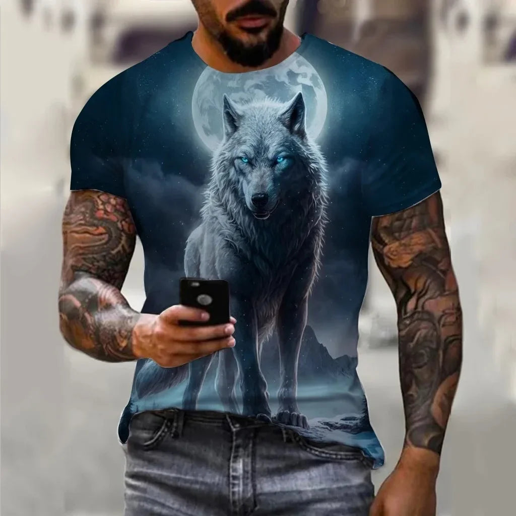 Męskie koszulki letnie z nadrukiem zwierzęcym – wilk, nadruk 3D, koszulki letnie, damskie, moda uliczna, koszulki oversize, odzież męska