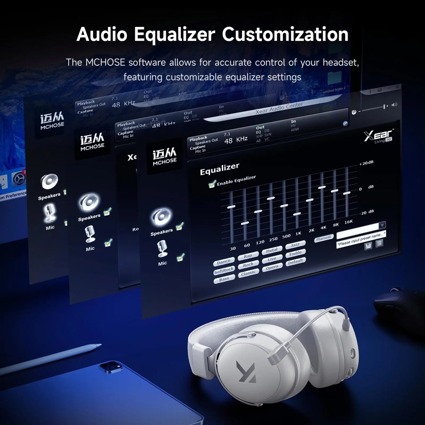 MCHOSE V9 PRO Wireless Gaming Headset 7.1 Surround Sound Bluetooth 5.4 Low Latency Gaming Headphones for PS5 PS4 PC Switch
