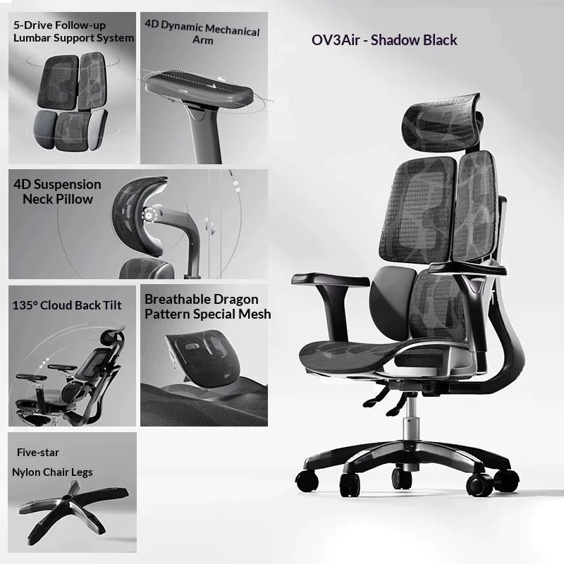 Sedia da ufficio in rete ergonomica executive per computer e gaming, arredo moderno girevole con ruote e regolabile, sedia gaming ergonomica