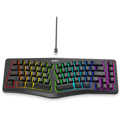 69 Key Wired Ergonomic Gaming Keyboard Silent Irregular RGB Backlit Keyboard for Windows Linux Home Office Game PC