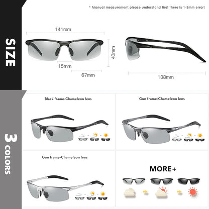 CoolPandas Photochromic Sunglasses Men Polarized Rimless Outdoor Sport Driving Glasses Day Night Chamelon Goggle zonnebril heren