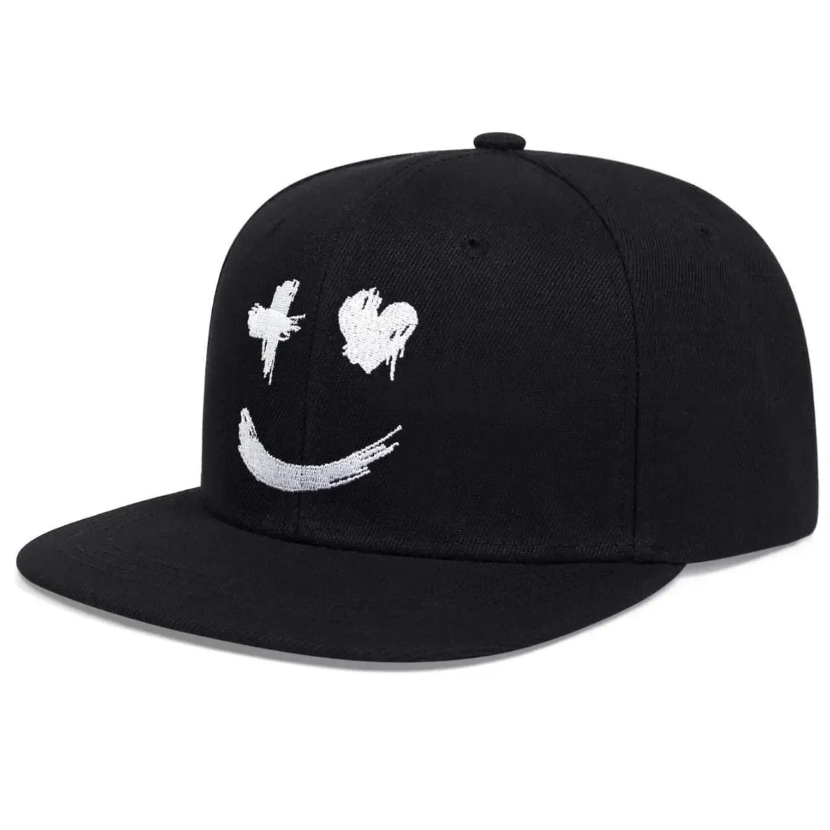 Wide-Brim Baseball Cap 100% Cotton, UV Protection Adjustable with Grin Embroidery & Face Slimming Design