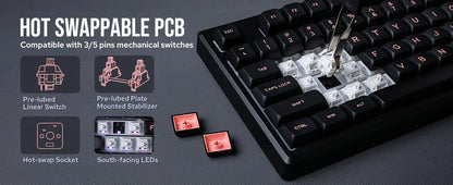 EPOMAKER Galaxy100 QMK/VIA 1800 ANSI Layout Aluminum Gasket Wired/BT5.0/2.4Ghz Mechanical Gaming Keyboard with 8000mAh Battery