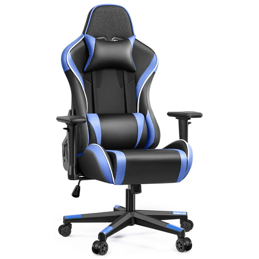 Ergonomic Gaming Chair PU Leather Reclining Swivel Computer Chair with Lumbar Support, Headrest, Adjustable Height, Black Blue Gaming Chair