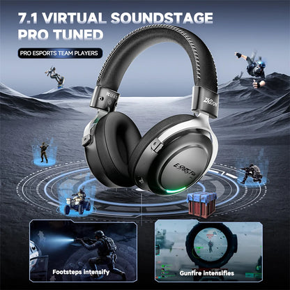 HaaYot Professional Wireless Gaming Headset Bluetooth 6.0 with 7.1 Surround Sound, Low Latency 15ms Gaming Headphones with Mic for PC PS5 Switch Mobile