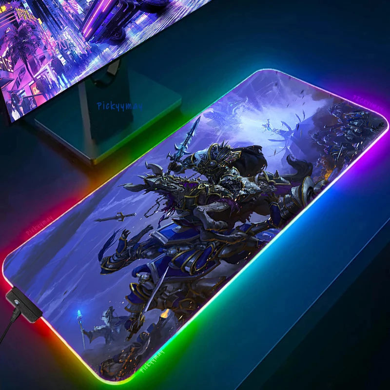 World Of Warcraft LED Backlight Gaming Mousepad Gamer Mousepads RGB Mouse Pad Non-Slip Rubber Deskmats Keyboard Desk Mat WOW