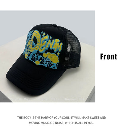 New Unisex Interesting 3D Printed Letter Baseball Hats Sunshade Cartoon Breathable Color Block Trucker Caps Mesh Versatile ins