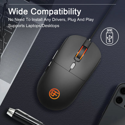Káblová myš USB – káblová optická ergonomická myš, nastaviteľná 7200 DPI, 6 tlačidiel, kancelárska myš pre PC, notebook, počítač, MacBook a hráčov