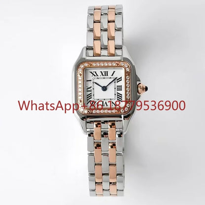 2026 Custom Women Luxury Brand Square Roman Dial Gold And Silver Women's Steel With Diamond Case Quartz Movement Watches