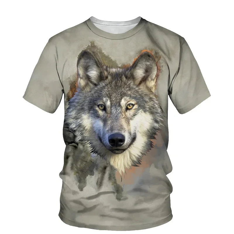 Animal Wolf Pattern 3D Print Men O-Neck Tshirt Fashion Tees Casual Short Sleeve Oversized Y2K Harajuku Unisex Clothing