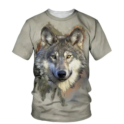 Animal Wolf Pattern 3D Print Men O-Neck Tshirt Fashion Tees Casual Short Sleeve Oversized Y2K Harajuku Unisex Clothing