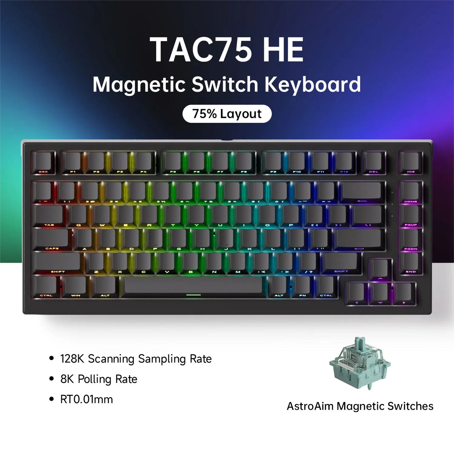 Akko TAC75 HE Magnetic Keyboard 75% Magnetic Switch Rapid Trigger 0.005mm ARGB 8K Polling Rate Wired Gamer Customized Keyboard