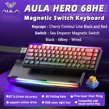 AULA HERO 68HE Magnetic Switch Keyboard RGB Gaming Mechanical Keyboard, 8K Rapid Trigger Wired Gaming Keyboard with Hot-Swappable Magnetic Switches, PBT Keycaps, 68-Key Esports Keyboard