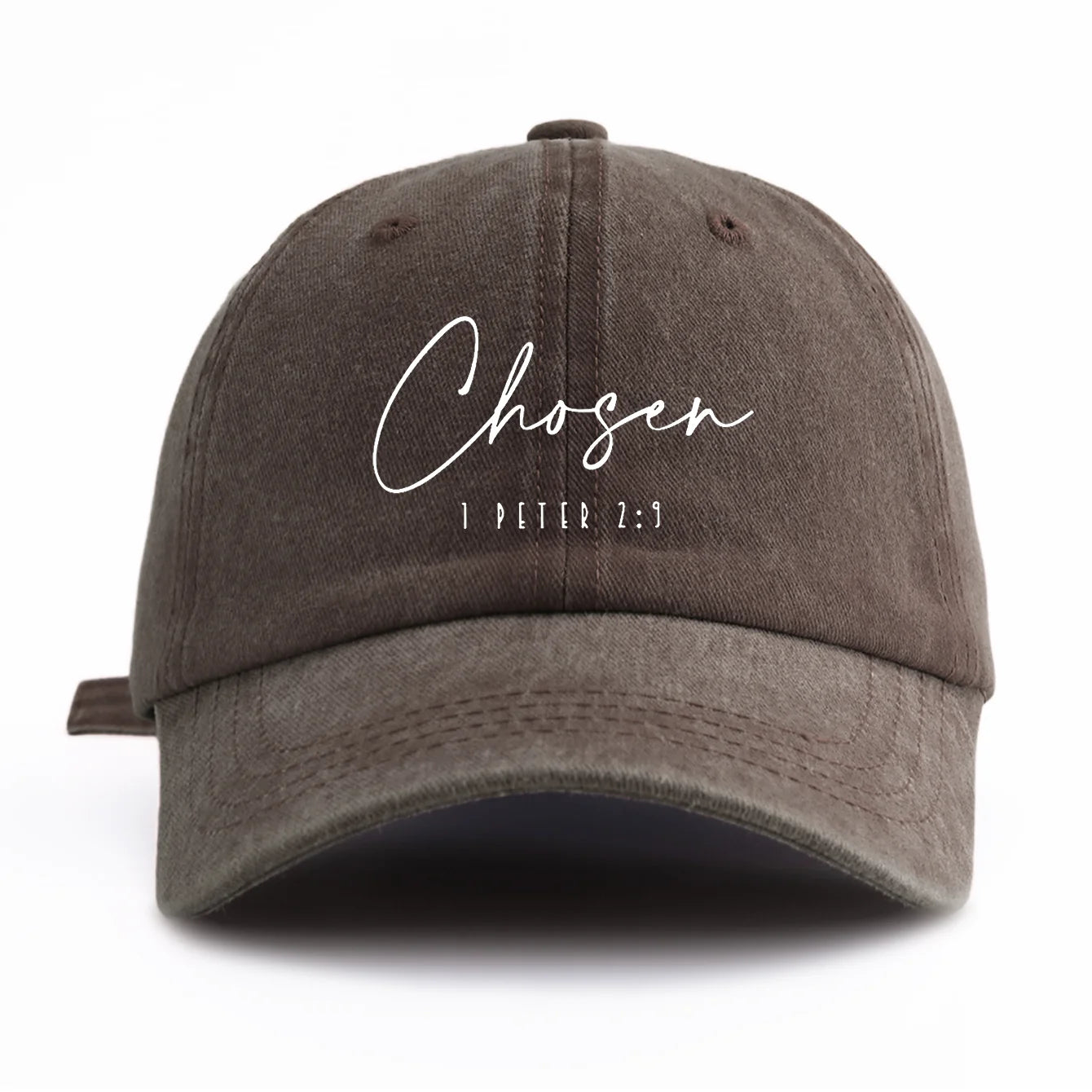 1pc CHOSEN Print Washed Baseball Cap for Adults,  Minimalist Retro Style Casual Soft Adjustable Dad Hat, Perfect As Gift