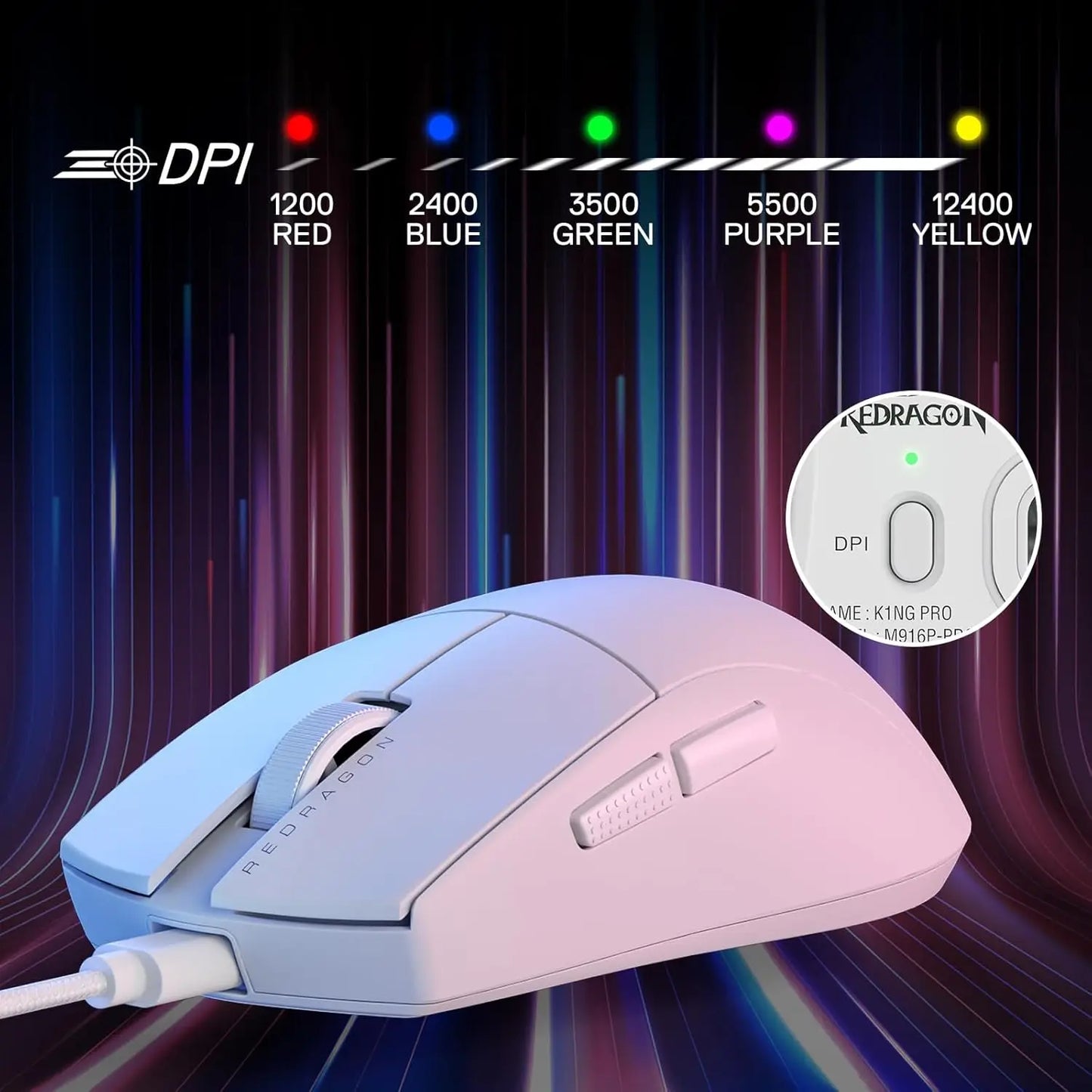 Redragon M724 kabelgebundene 42G ultraleichte Gaming-Maus mit optischem Sensor, 12,400 Max DPI und 5 programmierbaren Tasten