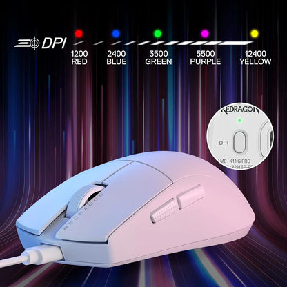 Redragon M724 kabelgebundene 42G ultraleichte Gaming-Maus mit optischem Sensor, 12,400 Max DPI und 5 programmierbaren Tasten