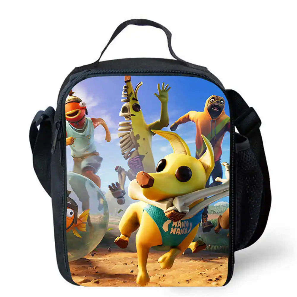 Bolsas de almuerzo para niños, bolsas escolares y de picnic Fortnite de dibujos animados para niñas y niños, bolsas térmicas portátiles y ligeras para almuerzo infantil